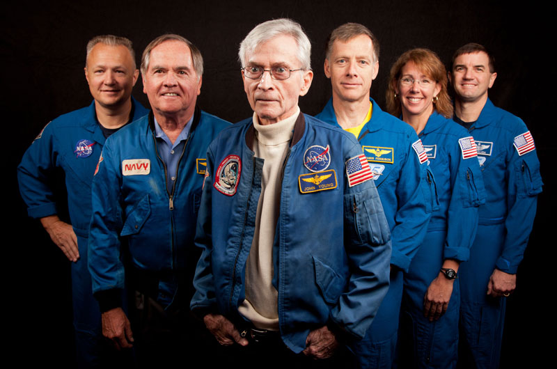 First, last space shuttle crews meet for 'bookend' photos